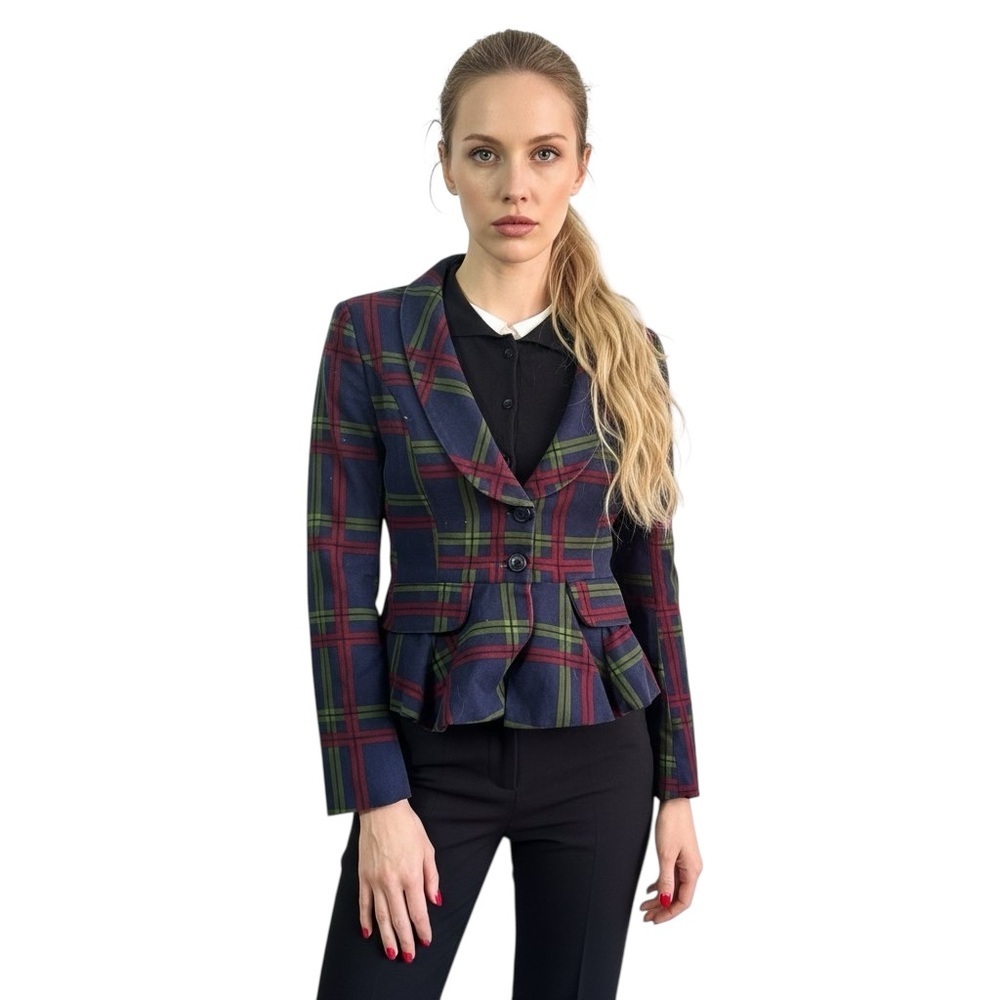 ModCloth x Collectif Plaid Peplum Blazer Jacket Women's UK 6 XXS